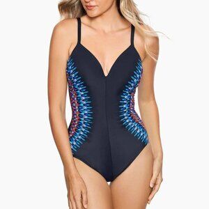 Miraclesuit Napoli Temptation One Piece Swimsuit Black Multi 16 NWT